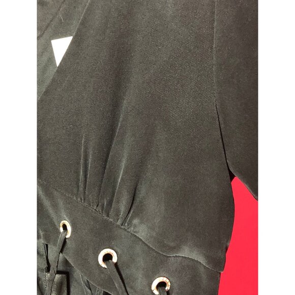 Y2k Vintage BETSEY JOHNSON NY New York Silk Black Short Sleeve Wiggle Dress w/ L - Picture 5 of 10